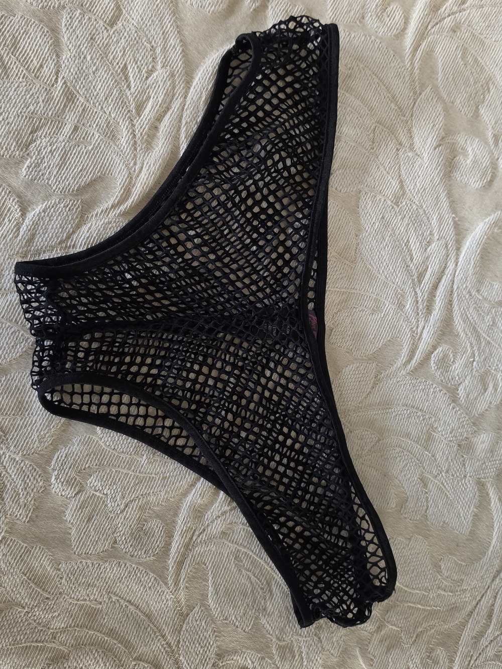 Pink Lipstick Black Mesh High-Cut Bikini